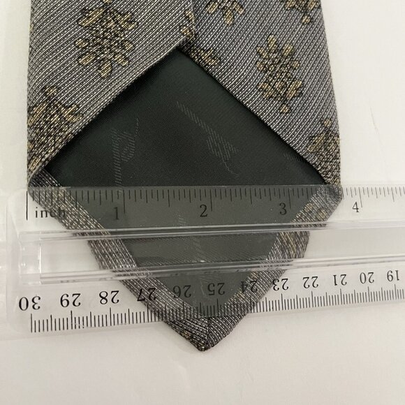 XMI PLATINUM 100% SILK NECKTIE LIGHTLY TEXTURED GRAY with GOLD-TAN FLORAL - Picture 4 of 7